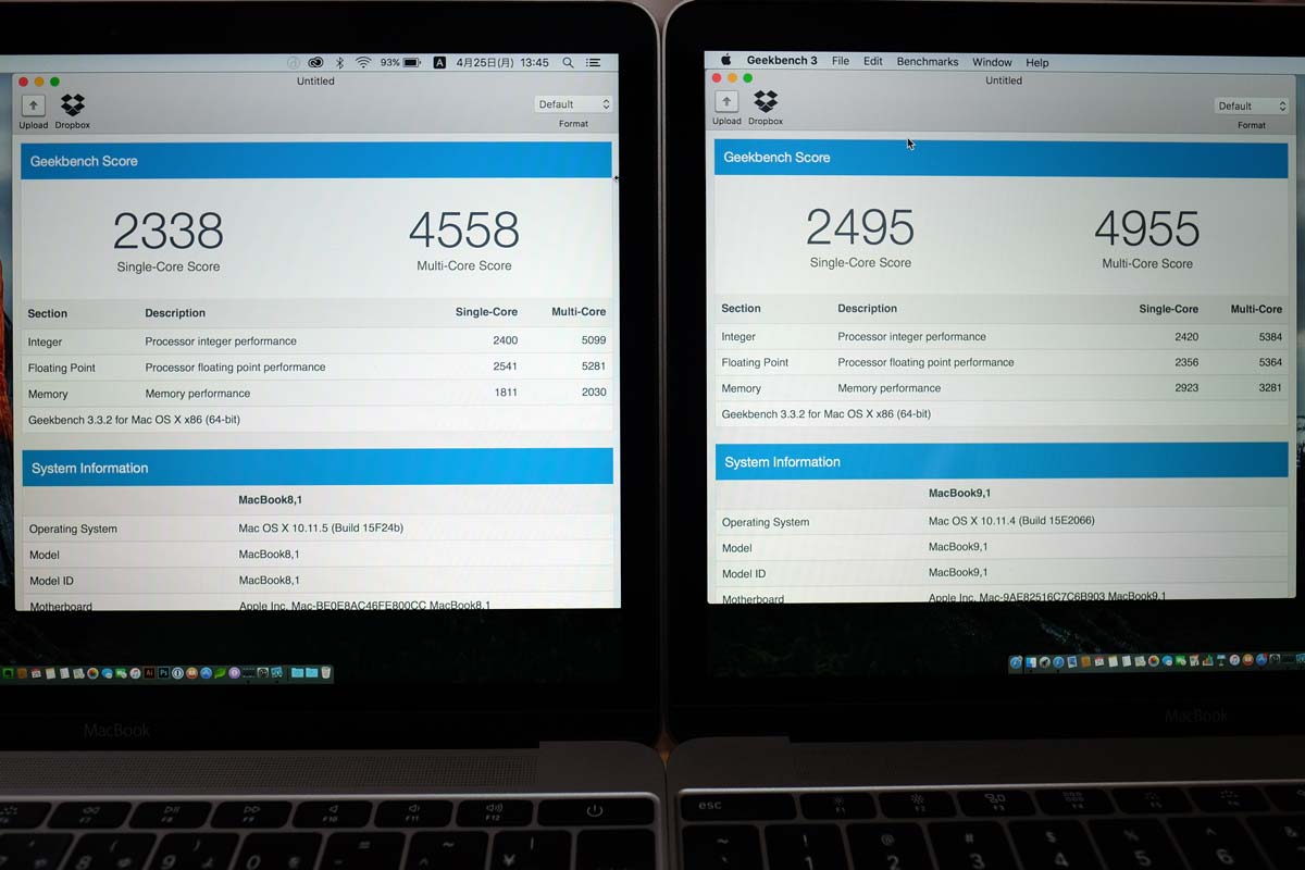 MacBook(2016)・(2015)CPUの性能比較