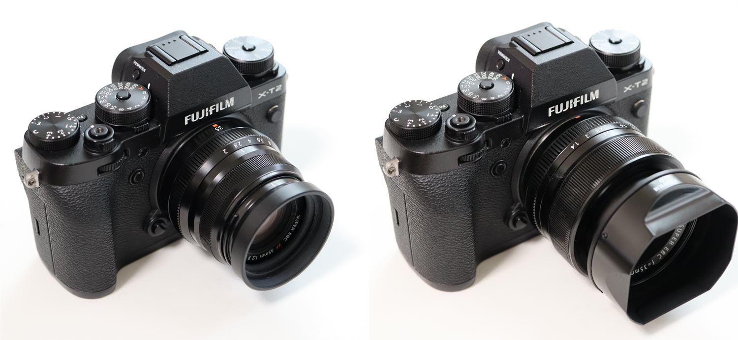 20180506160530j:plain X-T2 XF35mmF2とXF35mmF1.4 フード装着