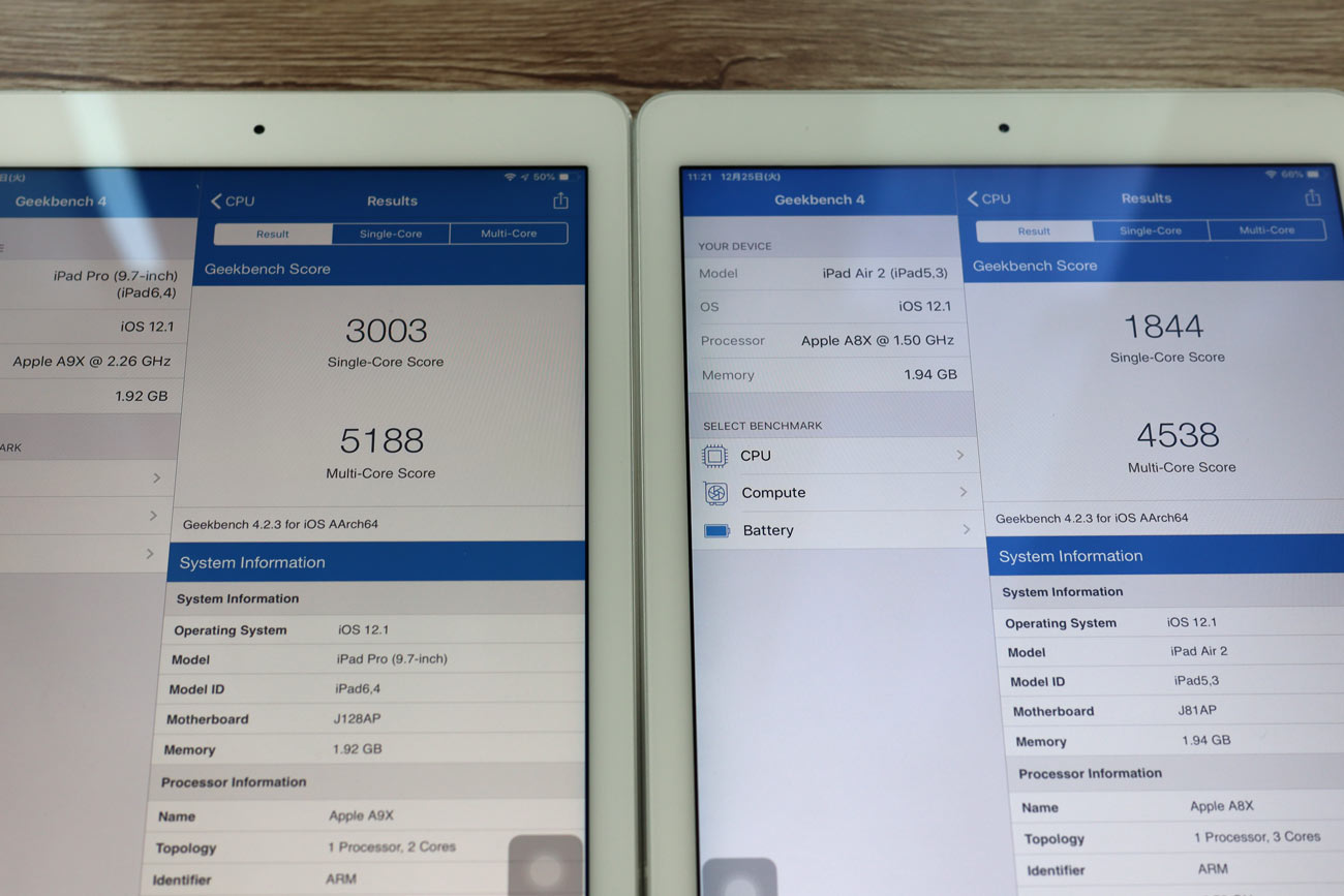 iPad Pro 9.7とiPad Air 2 CPUの性能比較