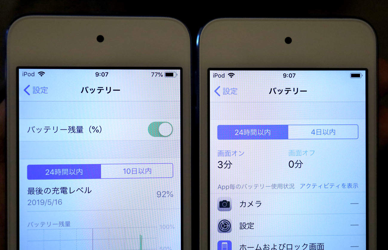 iPod touch(第7世代)バッテリー残量表示