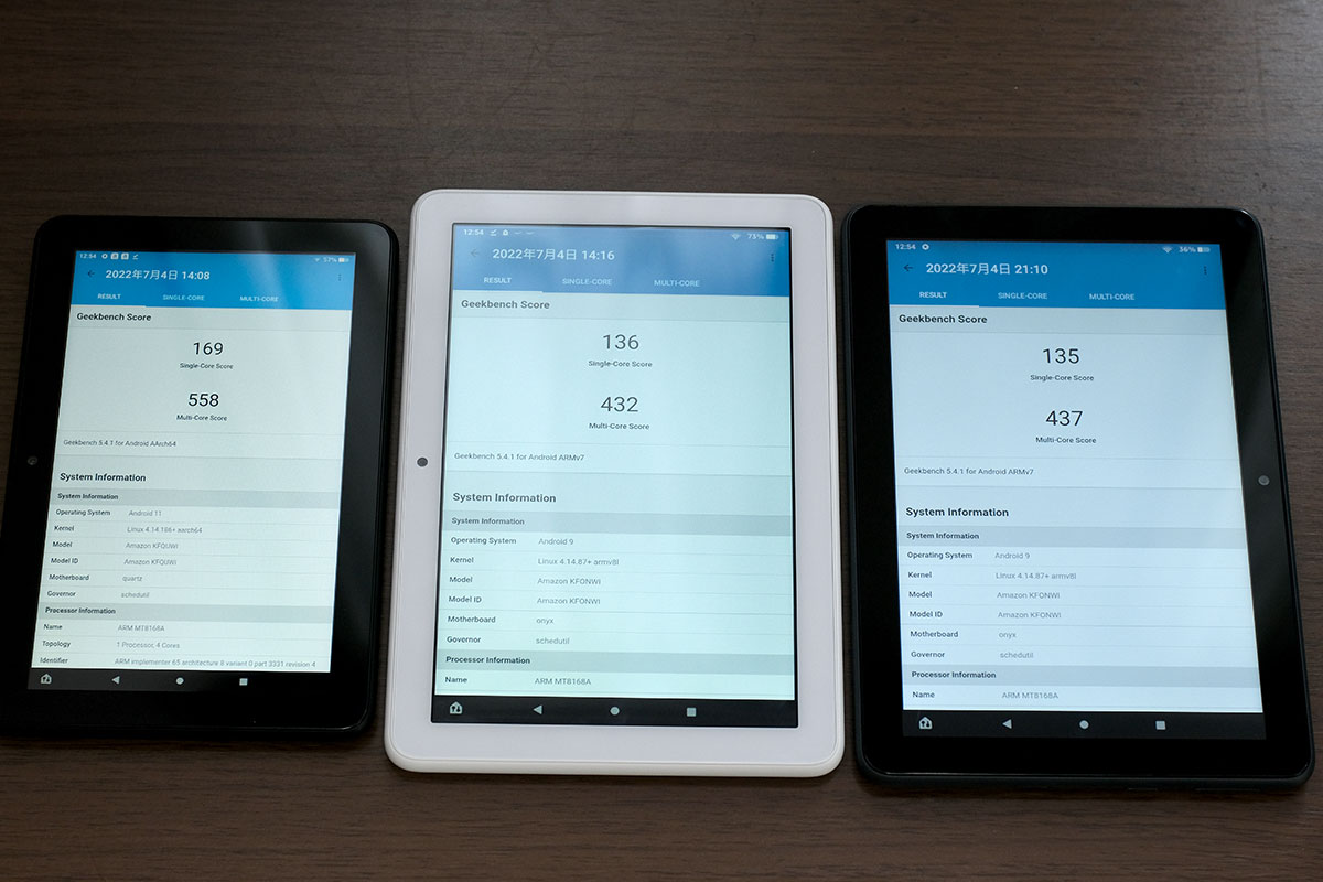 Fire 7・Fire HD 8 Geekbench 5性能比較