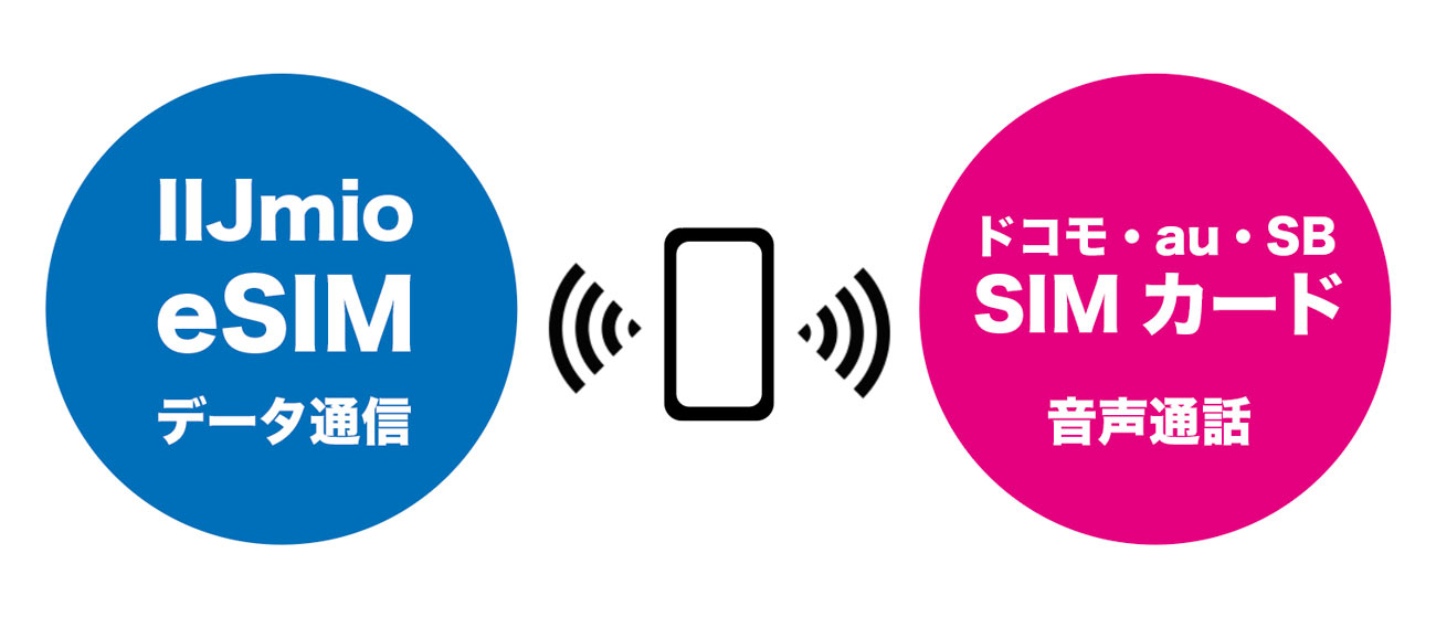 eSIM(データ通信)+ SIMカード(音声通話)