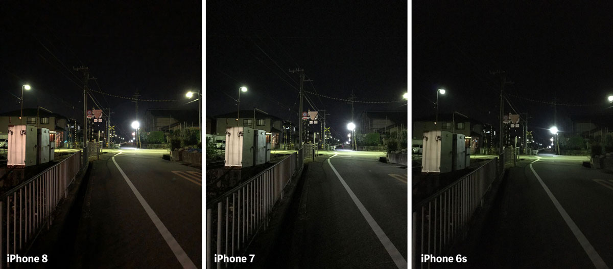 iPhone 8とiPhone 7のリアカメラ 画質の違いを比較(夜間)