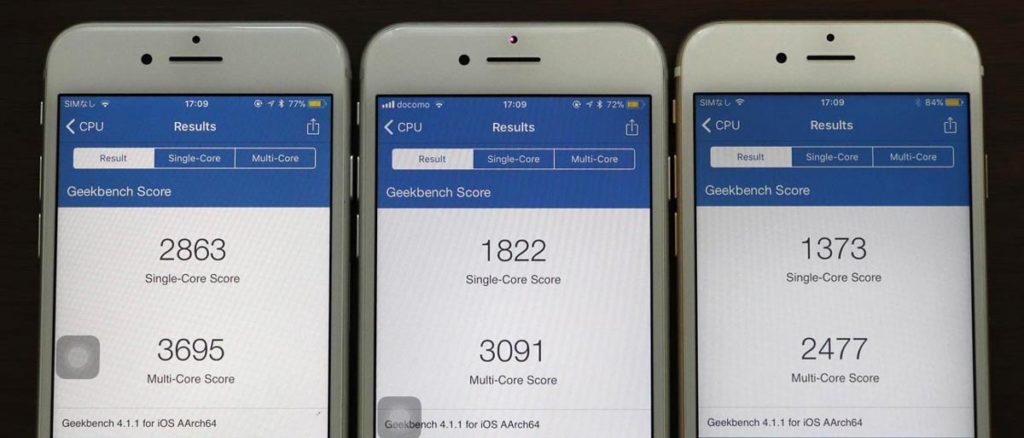 iPhone8 vs iPhone7 vs iPhone6s 低電力モードのCPUの性能