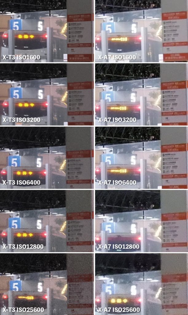X-Trans CMOS 4・ベイヤーセンサー 暗所高感度耐性の比較
