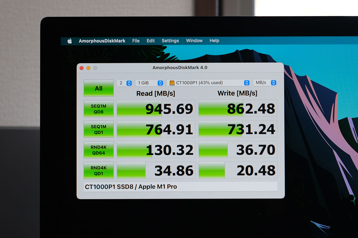 Cruciai M.2 NVMe SSD + UGREEN 転送速度