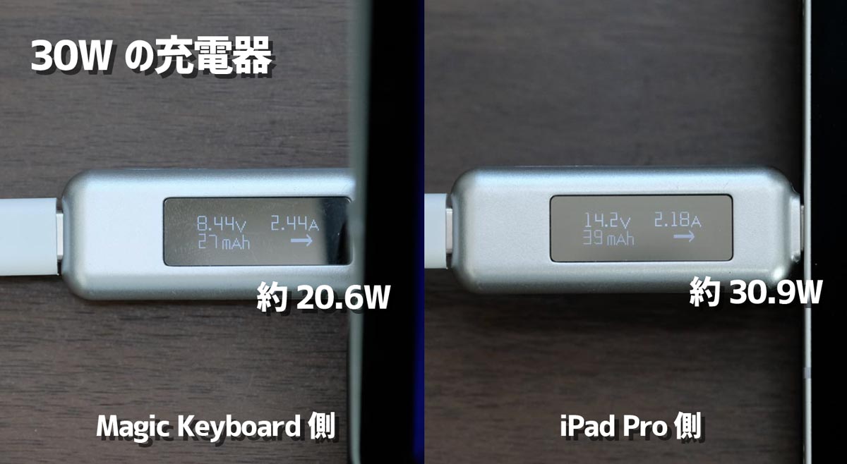30Wの充電アダプタで充電