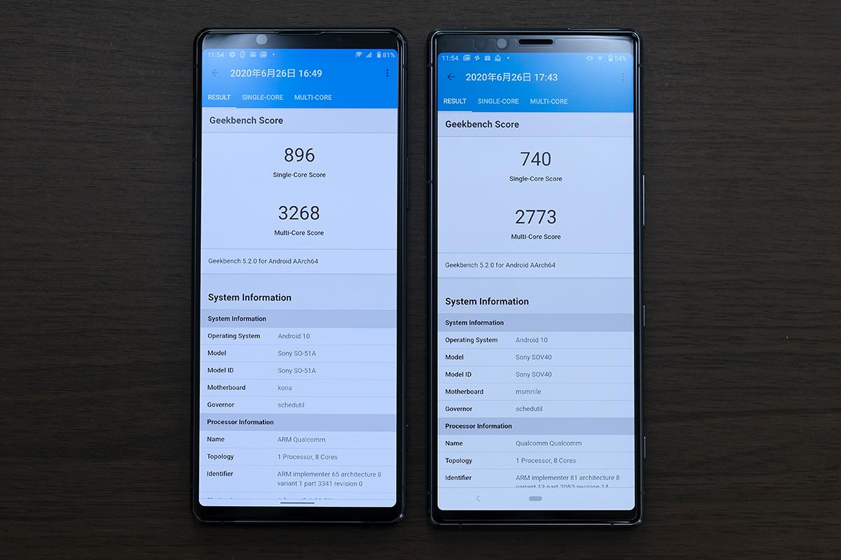 Xperia 1 II・Xperia 1のCPU性能比較