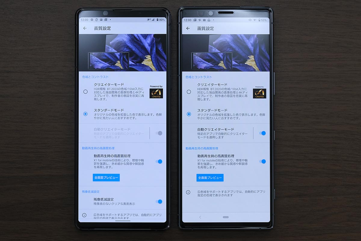 Xperia 1 IIとXperia 1の画質設定