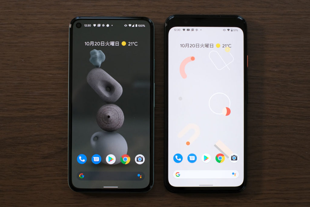 Pixel 5とPixel 4の画面サイズ