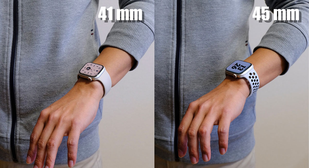 Apple Watch 41mmと45mm サイズ感(白背景)
