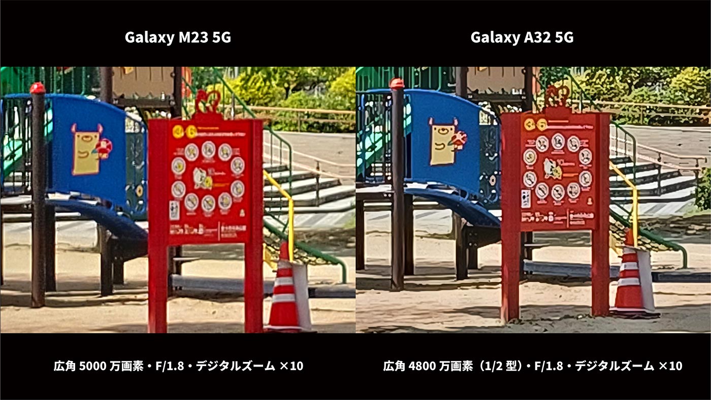 Galaxy M23・A32 広角カメラ画質比較(デジタルズーム×10)