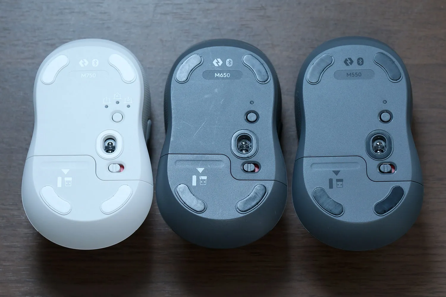 Logicool M750、M650、M550 底面比較