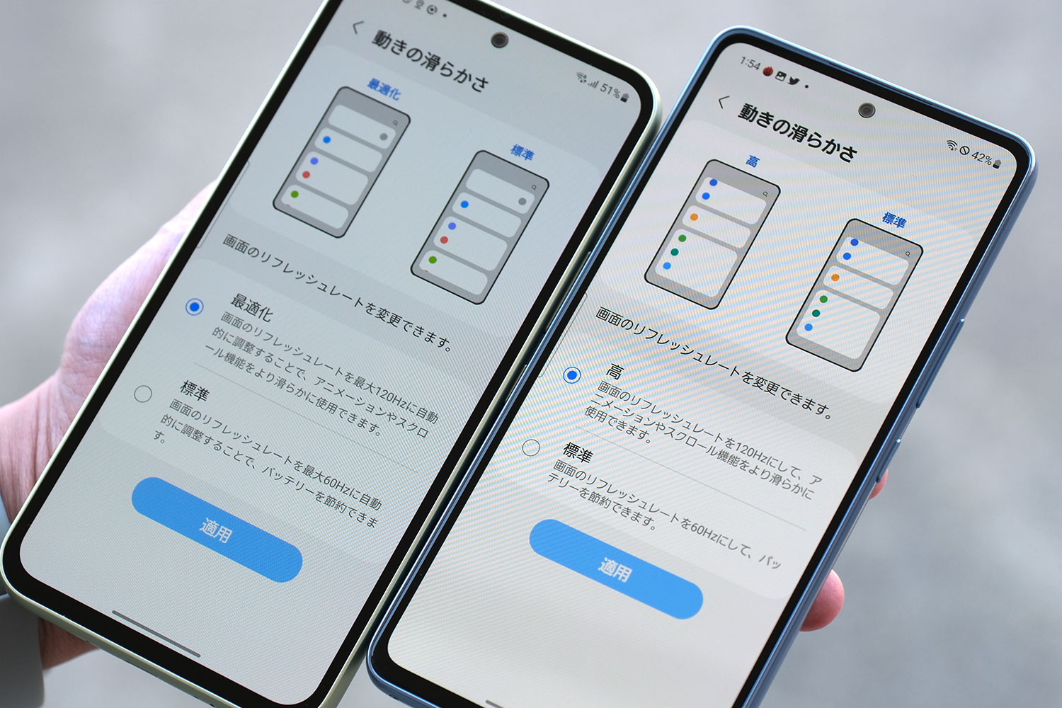 Galaxy A54・A53 リフレッシュレート