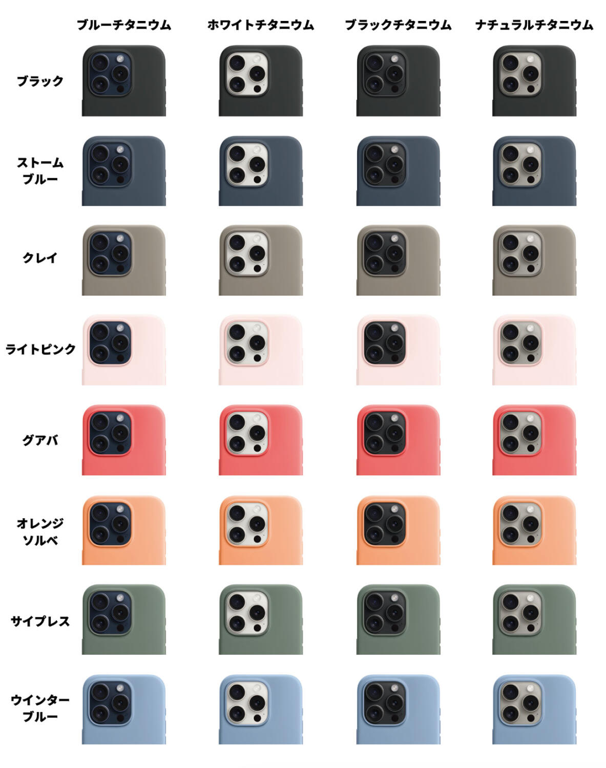 iPhone 15 Pro シリコンケース組み合わせ一覧