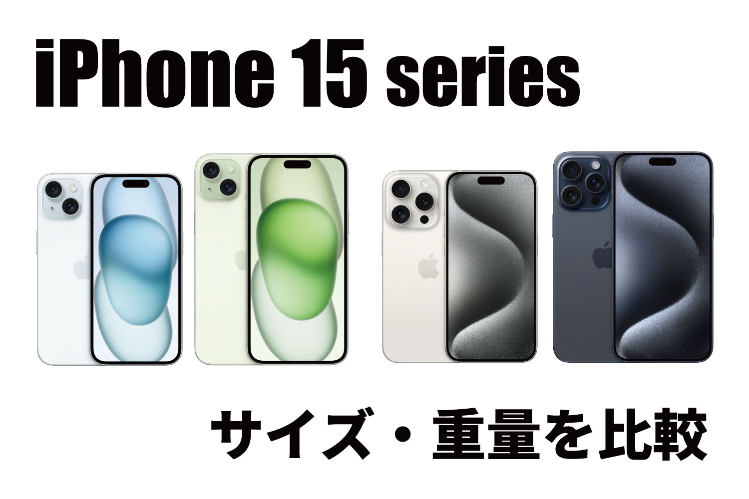 iPhone 15 / Plus / Pro / Pro Max サイズ比較