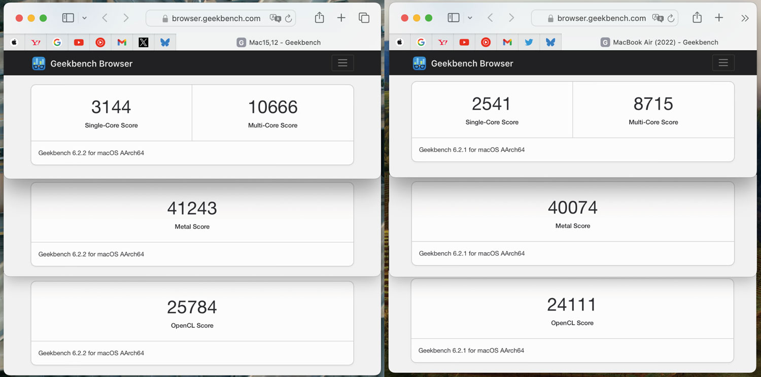 M3とM2の性能比較(Geekbench6)