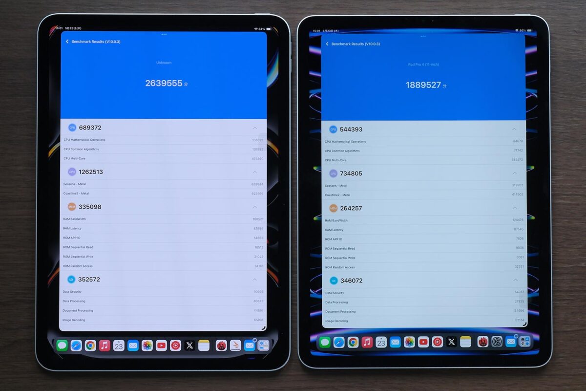 iPad Pro M4 vs M2 Antutuスコア比較