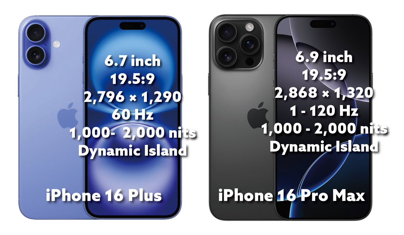 iPhone 16 Plus vs 16 Pro Max ディスプレイ比較