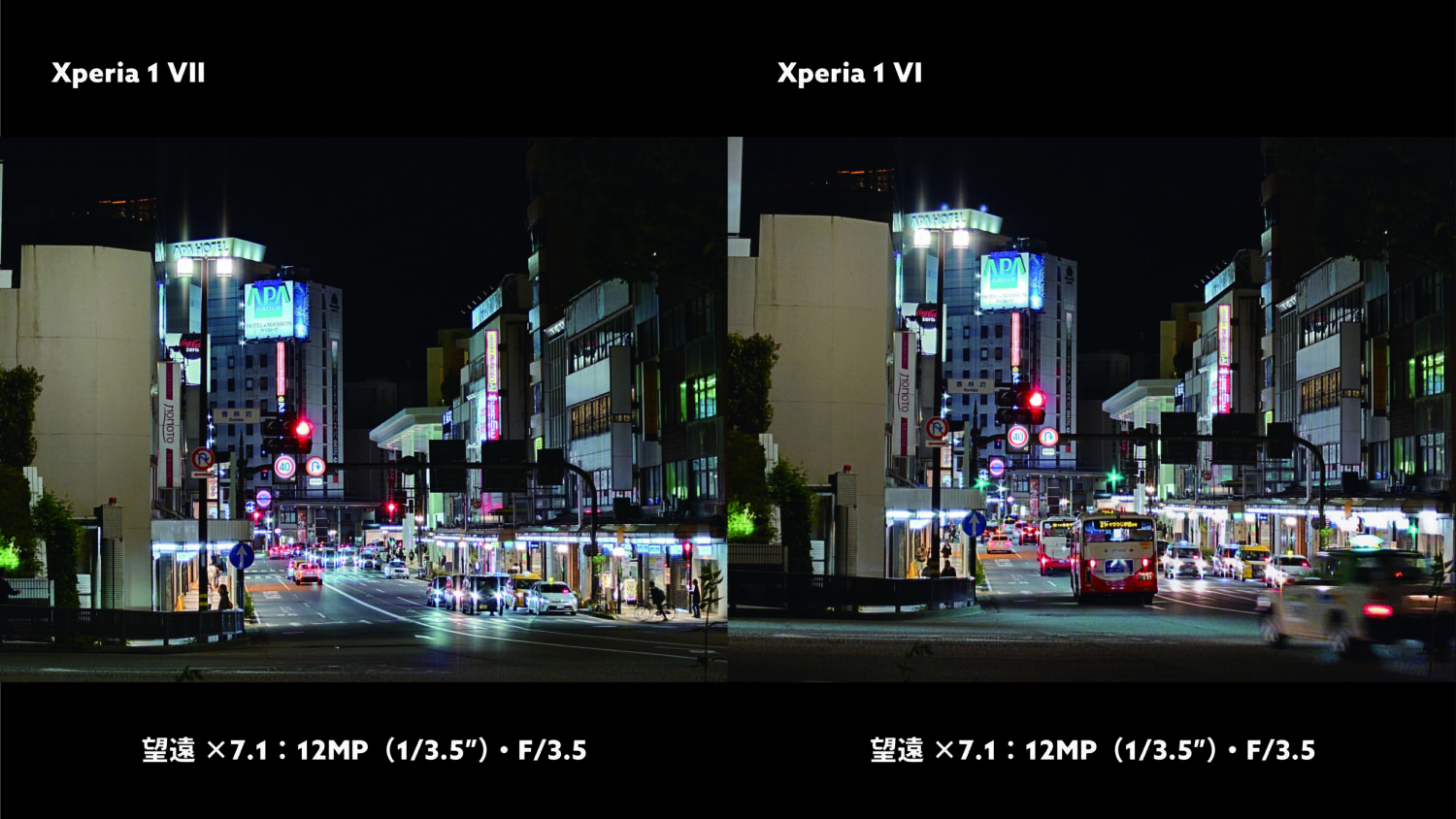 Xperia 1 VII vs 1 VI 望遠カメラ:夜の街並み