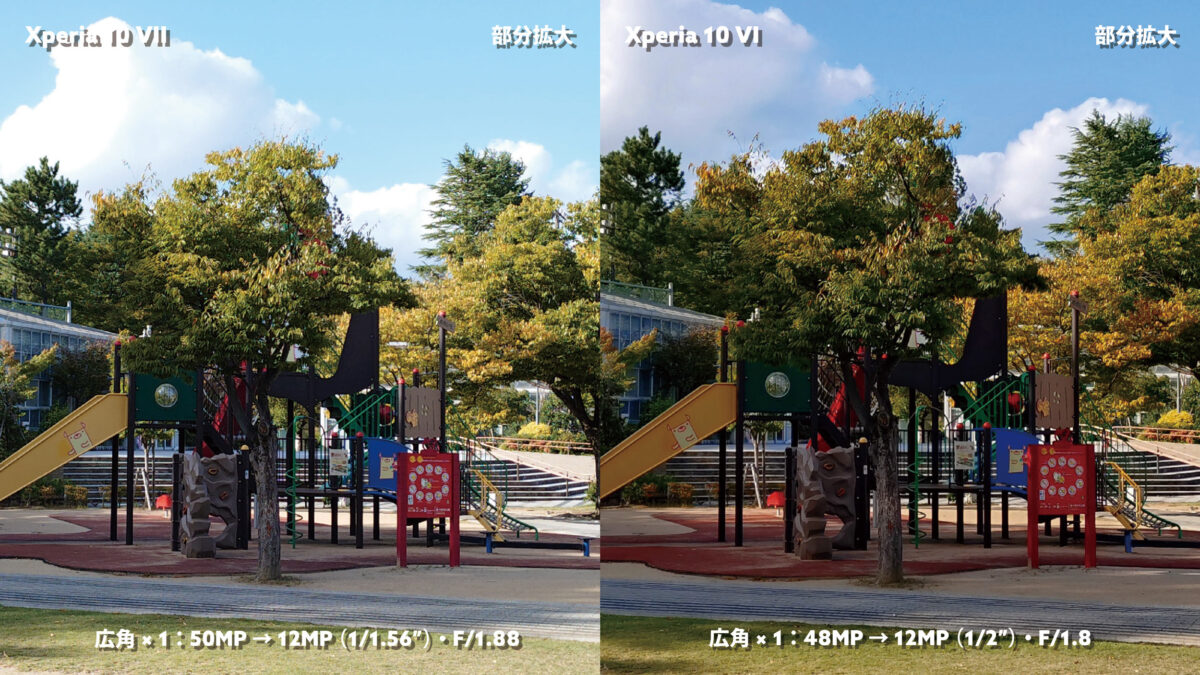 Xperia 10 VII vs 10 VI （広角×1）公園 部分拡大