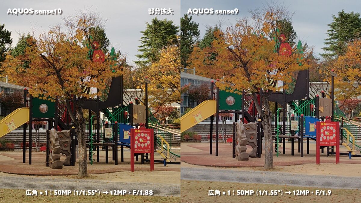 AQUOS sense10 vs sense9 広角カメラ(×1)画質比較(部分拡大)
