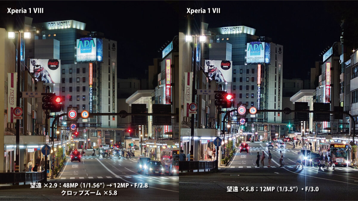 Xperia 1 VIII vs 1 VII 暗所撮影