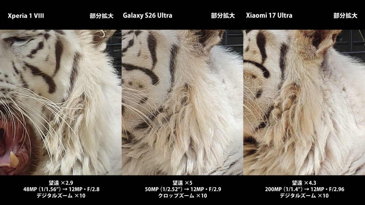 Xperia 1 VIII vs Galaxy S26 Ultra vs Xiaomi 17 Ultra 望遠