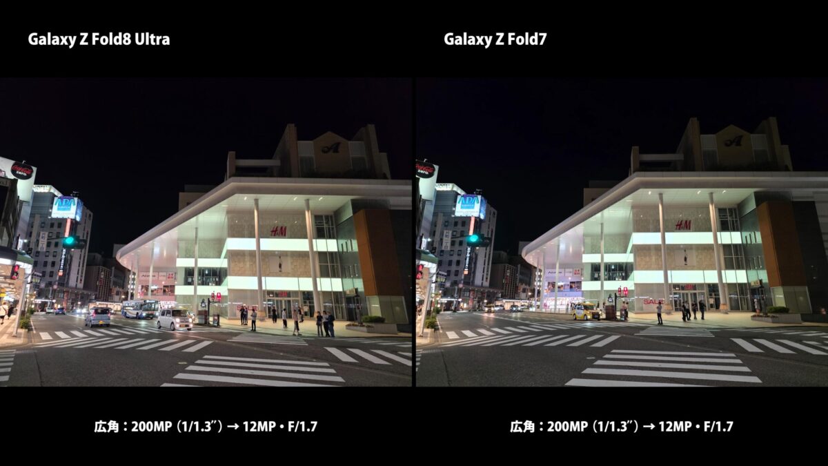 Galaxy Z Fold8 Ultra Galaxy Z Fold7 作例 夜景 比較