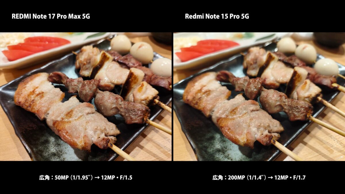 食事の作例比較（焼き鳥）