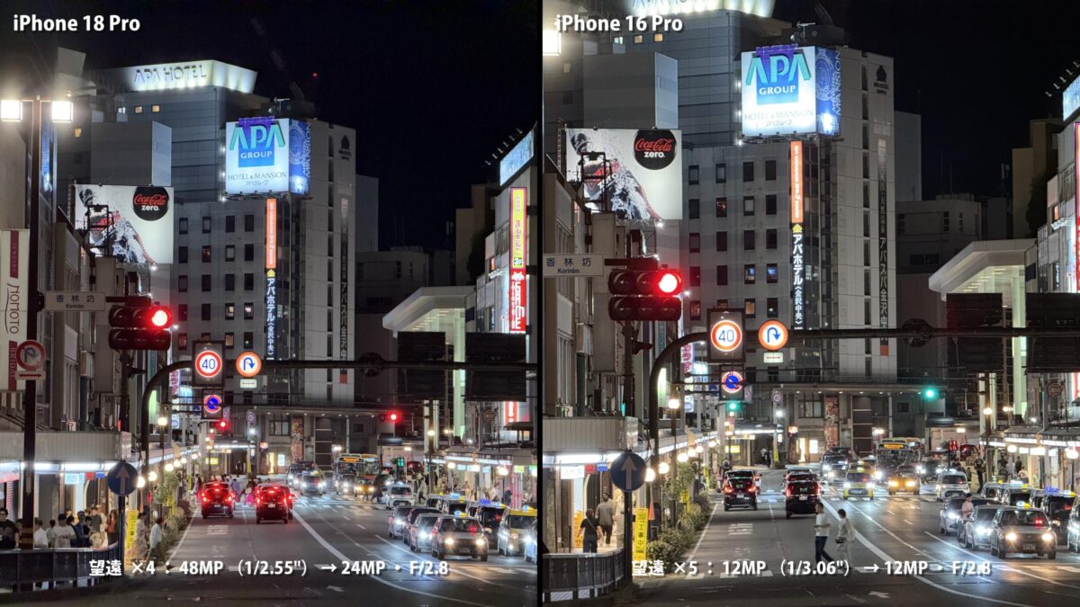 iPhone 18 Pro 夜景 望遠 5倍 比較