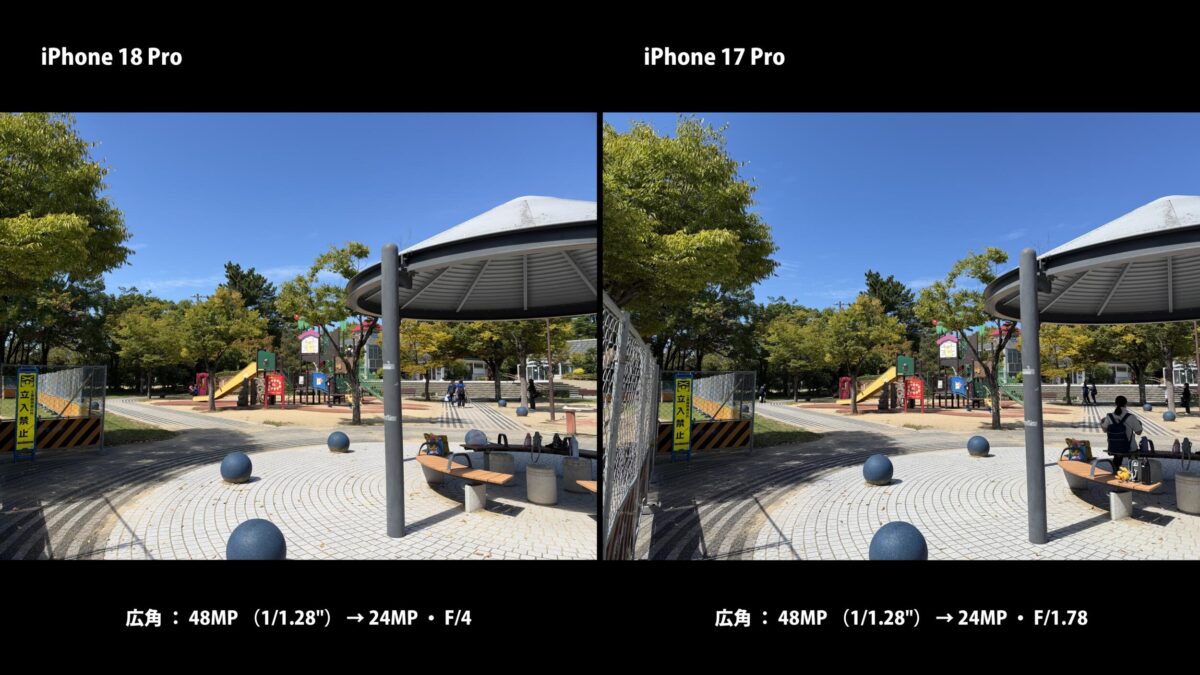 iPhone 18 Pro 作例 広角 公園 比較