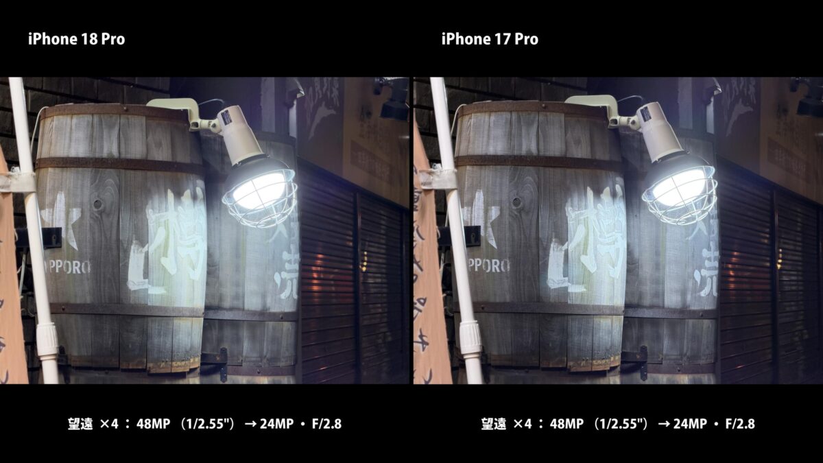 iPhone 18 Pro 作例 暗所 望遠 比較