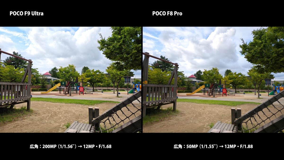 POCO F9 UltraとPOCO F8 Proのカメラ比較 広角1倍