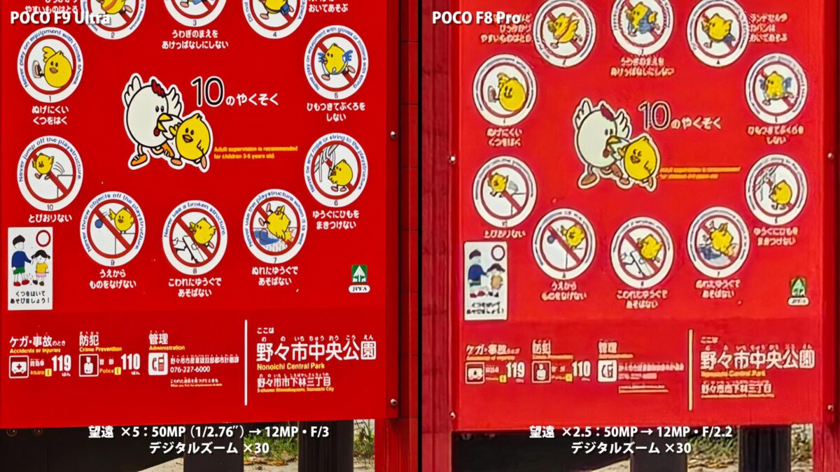 POCO F9 UltraとPOCO F8 Proのカメラ比較 30倍ズーム