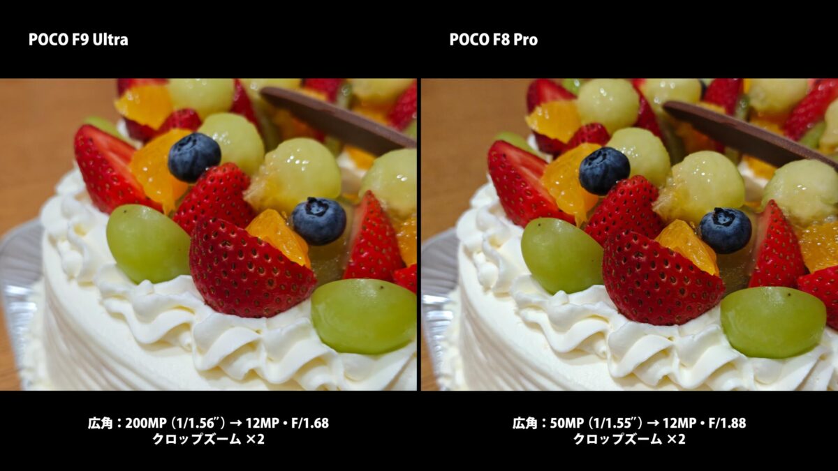POCO F9 UltraとPOCO F8 Proのカメラ比較 ケーキ
