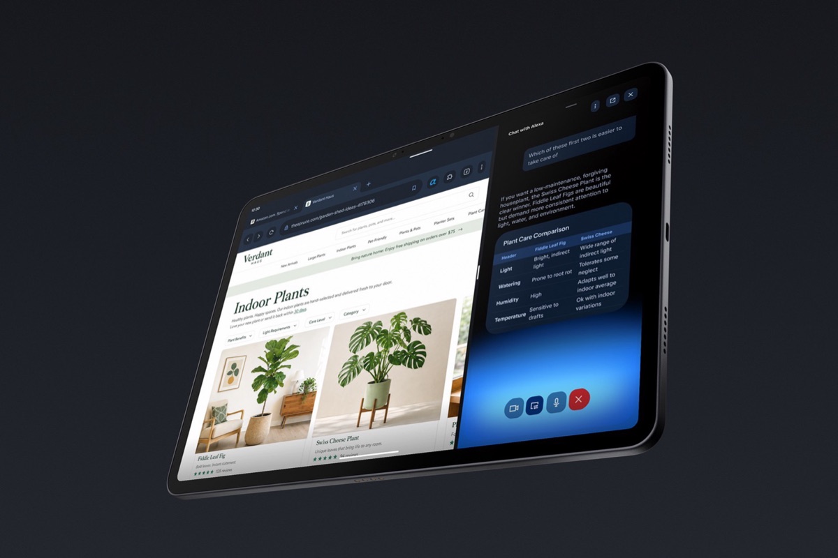 Amazon Alexa Tablet ブラウザの横にAlexa+のチャットを表示した画面
