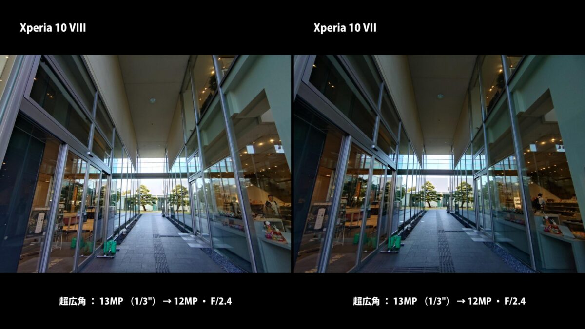 Xperia 10 VIII 作例 超広角 建物 室内 比較