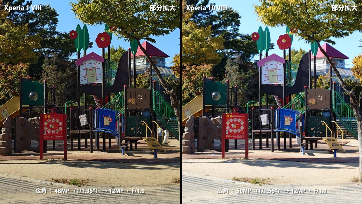 Xperia 1 VIII Xperia 10 VIII 広角 部分拡大 比較